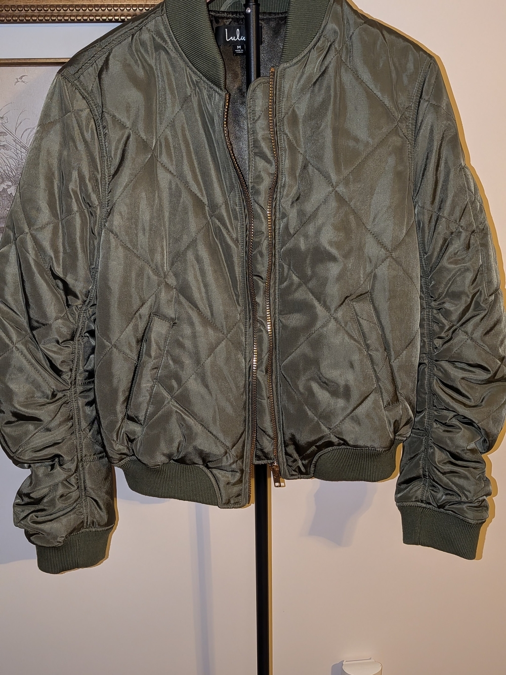 Lulu's Olive Green Quilted Bomber Jacket